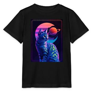 Animal Art Planet Fantasy Artwork : Chat dans le - T-shirt bio MINI CREATOR Stanley/Stella Enfant - noir - Devant - Mikhail (115cm)