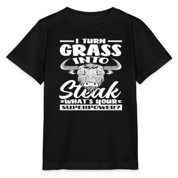 Ich Verwandle Gras In Steak Superkraft Highland - Stanley/Stella Kinder T-Shirt MINI CREATOR  - Schwarz - Vorne - Mikhail (115cm)