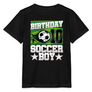 10th birthday Boy Soccer 10 Years Old Gifts - Stanley/Stella MINI CREATOR Kids’ T-Shirt - black - Front - Mikhail (115cm)