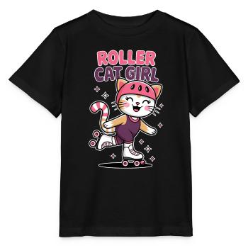 Roller Cat Girl Skating Girl Roller Skates Gift - Stanley/Stella MINI CREATOR Kids’ T-Shirt - black - Front - Mikhail (115cm)