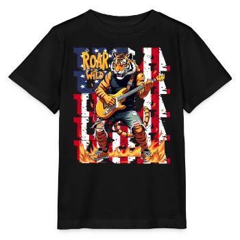 Brüllen des wilden Gitarristen Tiger für einen - Stanley/Stella Kinder T-Shirt MINI CREATOR  - Schwarz - Vorne - Mikhail (115cm)