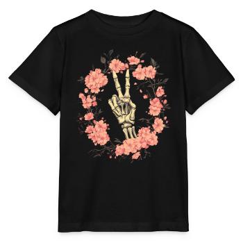 Signe de paix de la main squelette - T-shirt bio MINI CREATOR Stanley/Stella Enfant - noir - Devant - Mikhail (115cm)