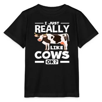 J’aime beaucoup les vaches ok fan de vache - T-shirt bio MINI CREATOR Stanley/Stella Enfant - noir - Devant - Mikhail (115cm)