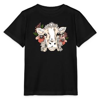 Vache avec couronne florale motif floral - T-shirt bio MINI CREATOR Stanley/Stella Enfant - noir - Devant - Mikhail (115cm)