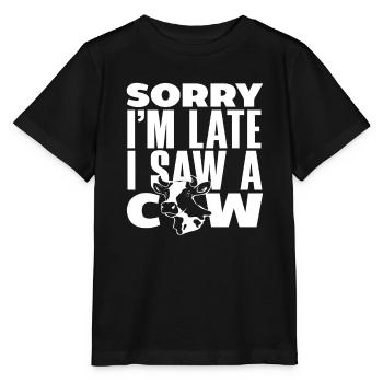 Désolé, je suis en retard, j’ai une vache - T-shirt bio MINI CREATOR Stanley/Stella Enfant - noir - Devant - Mikhail (115cm)