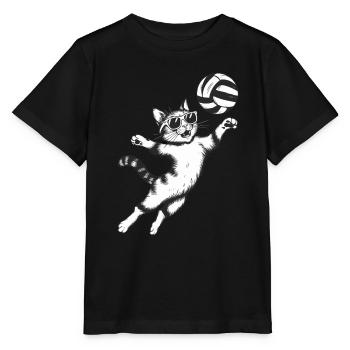 Chat avec des lunettes de soleil jouant au volley-ball - T-shirt bio MINI CREATOR Stanley/Stella Enfant - noir - Devant - Mikhail (115cm)