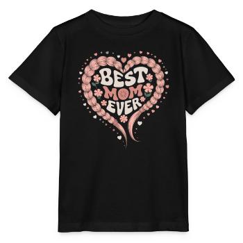 Beste Mama Best Mom Ever Herz Liebe Zopf Herz - Stanley/Stella Kinder T-Shirt MINI CREATOR  - Schwarz - Vorne - Mikhail (115cm)