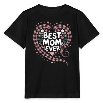 Best Mom Best Mom Ever Floral Braid Heart - Stanley/Stella MINI CREATOR Kids’ T-Shirt - black - Front - Mikhail (115cm)