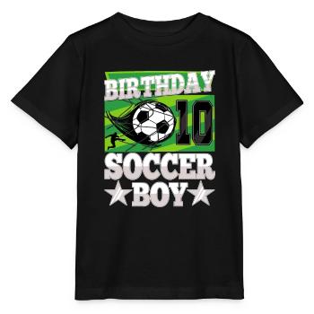10th birthday Boy Soccer 10 Years Old Gifts - Stanley/Stella MINI CREATOR Kids’ T-Shirt - black - Front - Mikhail (115cm)
