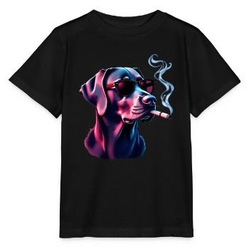 Labrador with sunglasses animal motif smoking - Stanley/Stella MINI CREATOR Kids’ T-Shirt - black - Front - Mikhail (115cm)