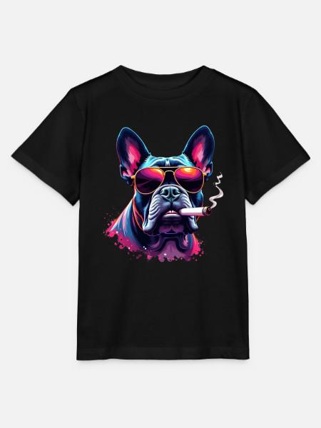 Bulldogge mit Sonnenbrille Tier Motiv rauchende - Stanley/Stella Kinder T-Shirt MINI CREATOR - Schwarz