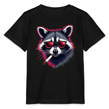 Raccoon with sunglasses animal motif smoking - Stanley/Stella MINI CREATOR Kids’ T-Shirt - black - Front - Mikhail (115cm)