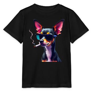 Chihuahua with sunglasses animal motif smoking - Stanley/Stella MINI CREATOR Kids’ T-Shirt - black - Front - Mikhail (115cm)