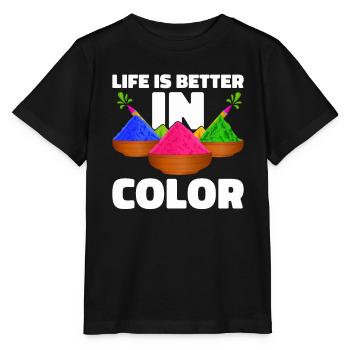 Holi India Holi Festival Happy Holi Fest - Stanley/Stella MINI CREATOR Kids’ T-Shirt - black - Front - Mikhail (115cm)