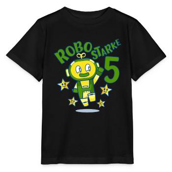 Robot Birthday Motif 5 Years Boy Gift - Stanley/Stella MINI CREATOR Kids’ T-Shirt - black - Front - Mikhail (115cm)