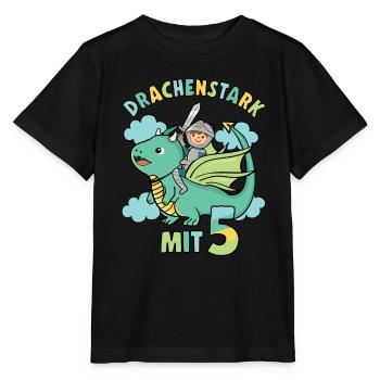 Ritter & Drache Geburtstagsmotiv 5 Jahre Jungen - Stanley/Stella Kinder T-Shirt MINI CREATOR  - Schwarz - Vorne - Mikhail (115cm)