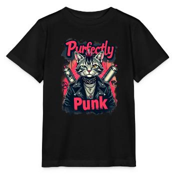 Punk Katze für einen Punker Katzenfreund - Stanley/Stella Kinder T-Shirt MINI CREATOR  - Schwarz - Vorne - Mikhail (115cm)
