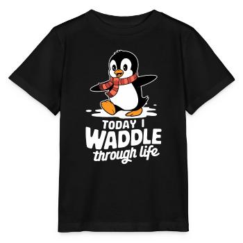 Aujourd’hui, je me dandine dans la vie Pingouin - T-shirt bio MINI CREATOR Stanley/Stella Enfant - noir - Devant - Mikhail (115cm)