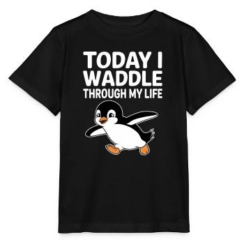 Aujourd’hui, je me dandine dans ma vie avec Penguin - T-shirt bio MINI CREATOR Stanley/Stella Enfant - noir - Devant - Mikhail (115cm)