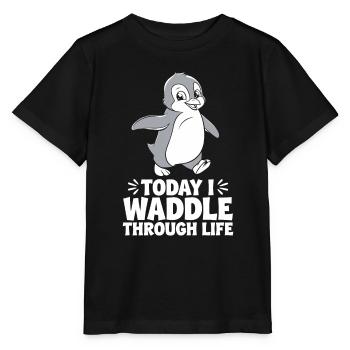 Aujourd’hui, je me dandine dans la vie Pingouin - T-shirt bio MINI CREATOR Stanley/Stella Enfant - noir - Devant - Mikhail (115cm)