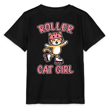 Roller Cat Girl Skating Girl Roller Skates Gift - Stanley/Stella MINI CREATOR Kids’ T-Shirt - black - Front - Mikhail (115cm)