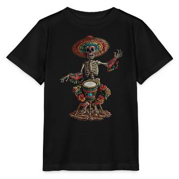 Mexikanisches Skelett Trommeln - Stanley/Stella Kinder T-Shirt MINI CREATOR  - Schwarz - Vorne - Mikhail (115cm)