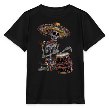Mexikanisches Skelett Trommeln - Stanley/Stella Kinder T-Shirt MINI CREATOR  - Schwarz - Vorne - Mikhail (115cm)