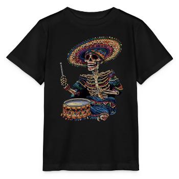 Mexikanisches Skelett Trommeln - Stanley/Stella Kinder T-Shirt MINI CREATOR  - Schwarz - Vorne - Mikhail (115cm)