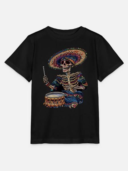 Mexikanisches Skelett Trommeln - Stanley/Stella Kinder T-Shirt MINI CREATOR  - Schwarz