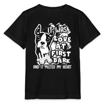 Boston Terrier It Was Love At First Bark - Stanley/Stella MINI CREATOR Kids’ T-Shirt - black - Front - Mikhail (115cm)