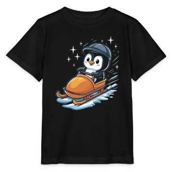 Cute Penguin Sledging Winter Fun - Stanley/Stella MINI CREATOR Kids’ T-Shirt - black - Front - Mikhail (115cm)