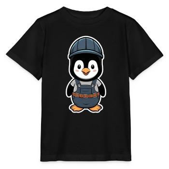 Pingouin avec casque d’ouvrier du bâtiment et salopette - T-shirt bio MINI CREATOR Stanley/Stella Enfant - noir - Devant - Mikhail (115cm)