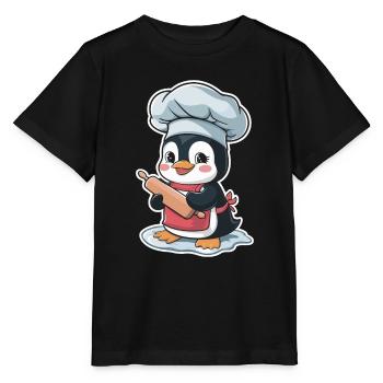 Mignon pingouin boulanger avec rouleau à pâtisserie - T-shirt bio MINI CREATOR Stanley/Stella Enfant - noir - Devant - Mikhail (115cm)