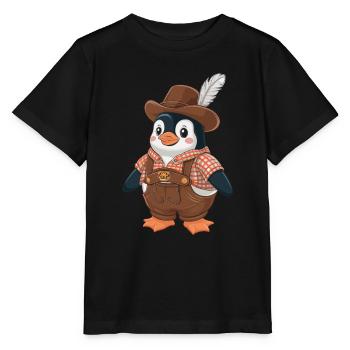Penguin in traditional dirndl with hat and feather - Stanley/Stella MINI CREATOR Kids’ T-Shirt - black - Front - Mikhail (115cm)