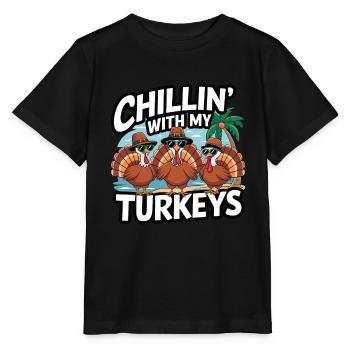Lustiger Thanksgiving Truthahn - Stanley/Stella Kinder T-Shirt MINI CREATOR  - Schwarz - Vorne - Mikhail (115cm)