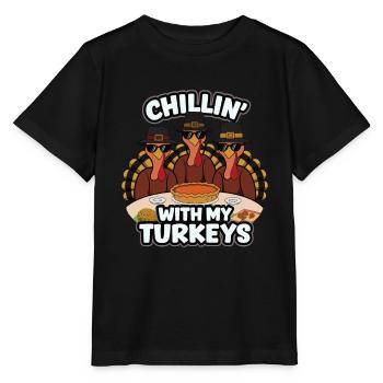 Lustiger Thanksgiving Truthahn - Stanley/Stella Kinder T-Shirt MINI CREATOR  - Schwarz - Vorne - Mikhail (115cm)