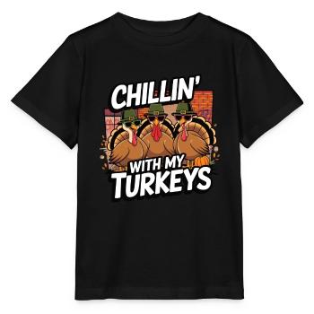 Lustiger Thanksgiving Truthahn - Stanley/Stella Kinder T-Shirt MINI CREATOR  - Schwarz - Vorne - Mikhail (115cm)