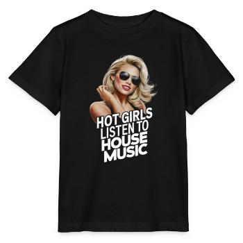 Hot girls listen to house music - Stanley/Stella MINI CREATOR Kids’ T-Shirt - black - Front - Mikhail (115cm)