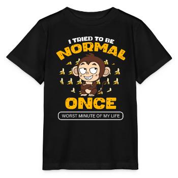 Lustiger Affe mit Bananen Versucht, normal zu sein - Stanley/Stella Kinder T-Shirt MINI CREATOR  - Schwarz - Vorne - Mikhail (115cm)