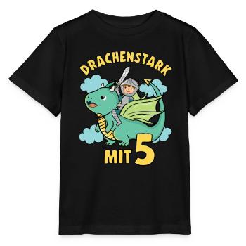 Ritter & Drache Geburtstagsmotiv 5 Jahre Jungen - Stanley/Stella Kinder T-Shirt MINI CREATOR  - Schwarz - Vorne - Mikhail (115cm)