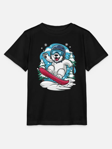 Snowboardender Eisbär Im Winterwald - Stanley/Stella Kinder T-Shirt MINI CREATOR  - Schwarz