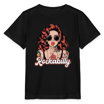Cool Rockabilly Frau im Syle der 50er - Stanley/Stella Kinder T-Shirt MINI CREATOR  - Schwarz - Vorne - Mikhail (115cm)