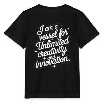 Manifestiere Unbegrenzte Kreativität Zitat - Stanley/Stella Kinder T-Shirt MINI CREATOR  - Schwarz - Vorne - Mikhail (115cm)