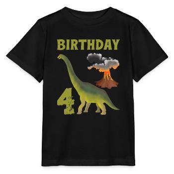 4 ans anniversaire garçon Dino Volcano - 4ème - T-shirt bio MINI CREATOR Stanley/Stella Enfant - noir - Devant - Mikhail (115cm)