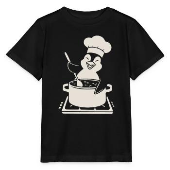 Cheerful penguin chef chef at the stove - Stanley/Stella MINI CREATOR Kids’ T-Shirt - black - Front - Mikhail (115cm)
