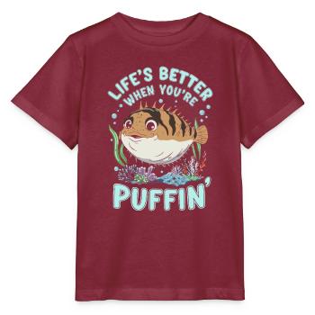 Poisson-globe passionné de la vie marine Quirky - T-shirt bio MINI CREATOR Stanley/Stella Enfant - bordeaux - Devant - Kain (125cm)