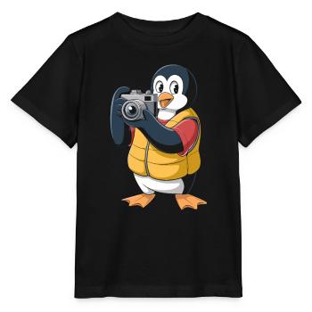 Penguin Photographer with Camera - Stanley/Stella MINI CREATOR Kids’ T-Shirt - black - Front - Mikhail (115cm)