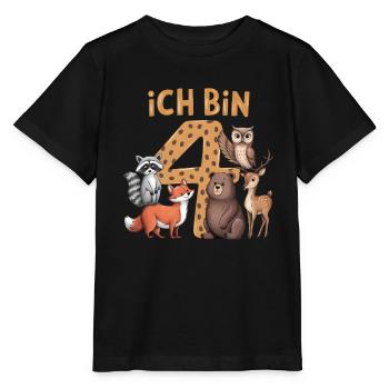 4ème anniversaire 4 ans Animaux de la forêt Animaux de la forêt - T-shirt bio MINI CREATOR Stanley/Stella Enfant - noir - Devant - Mikhail (115cm)