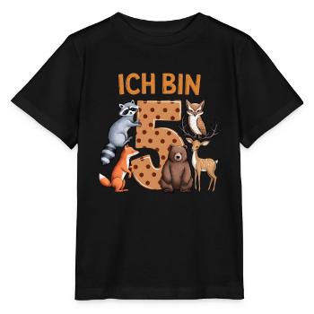 5ème Anniversaire 5 Ans Animaux de la Forêt Animaux de la Forêt - T-shirt bio MINI CREATOR Stanley/Stella Enfant - noir - Devant - Mikhail (115cm)