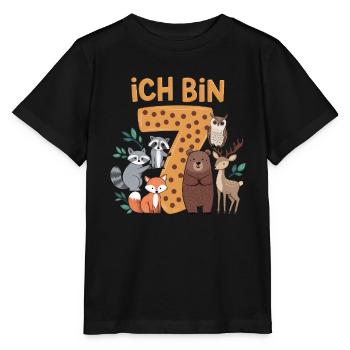 7e anniversaire 7 ans Animaux de la forêt Animaux de la forêt - T-shirt bio MINI CREATOR Stanley/Stella Enfant - noir - Devant - Mikhail (115cm)